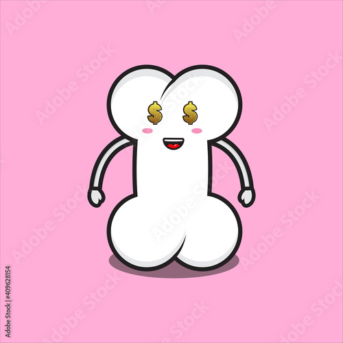 cute bone mascot with dollar eye, cute bone mascot character vector eps 10 on white background