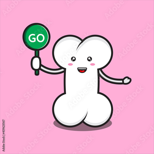 cute bone mascot with go sign, mascot character, cute bones vector eps 10 on white background