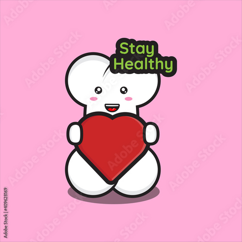 cute bone mascot with love, cute bone mascot character vector eps 10 on white background