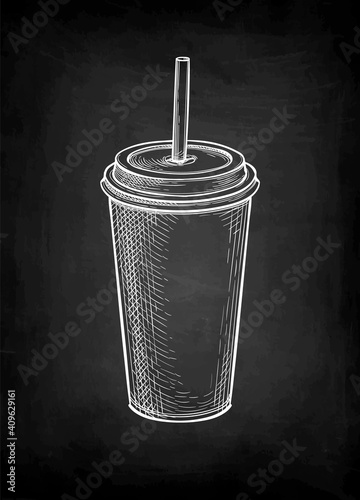 Chalk sketch of drink in paper or plastic cup.
