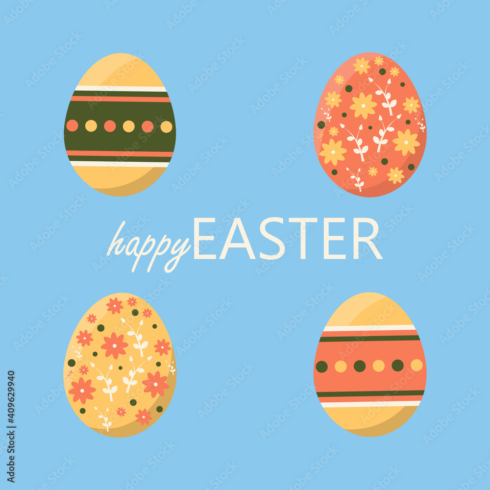 Happy Easter greeting card. Cute Vector illustration with colorful wreath of flowers, eggs and rabbit. Happy Easter greeting card. Cute Vector illustration with colorful wreath of flowers, eggs and rabbit.
