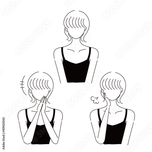 女性　手書き　悩み　喜び　手描き　イラスト