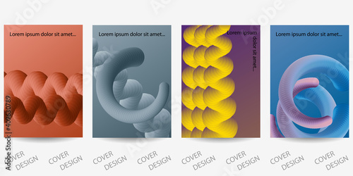 Abstract  dynamic backgrounds set.Colorful geometric pattern with  volumetric fluid form . For printing on covers, banners, sales, flyers. Modern design. Vector. EPS10