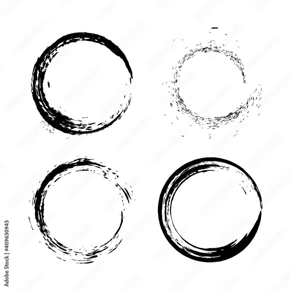 Set of grunge round frames. Trendy design with brush strokes. Isolated on white background. Vector. Set of grunge round frames. Trendy design with brush strokes. Isolated on white background. Vector.