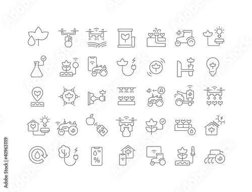 Set of linear icons of Agriculture Technology