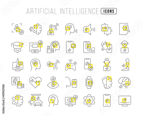 Set of linear icons of Artificial Intelligence