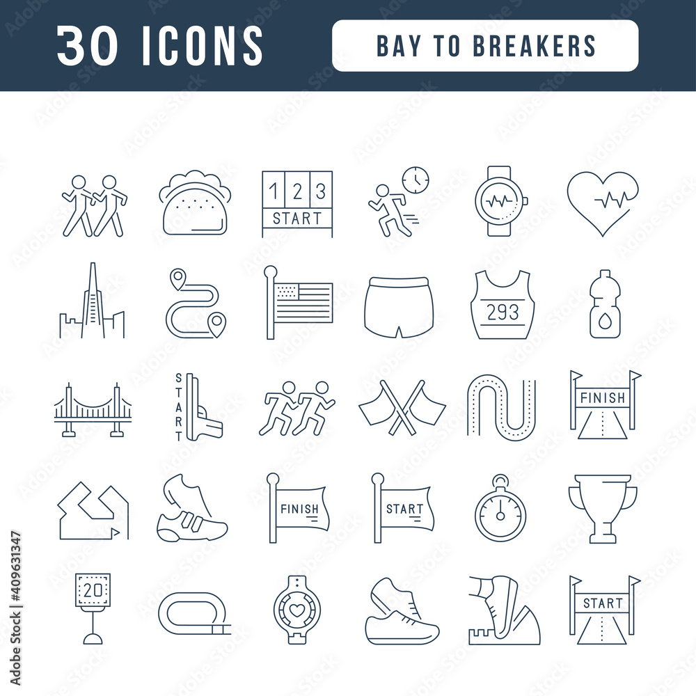 Set of linear icons of Bay to Breakers Set of linear icons of Bay to Breakers