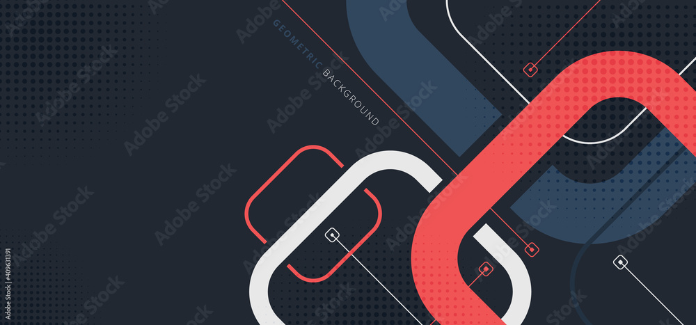 Banner web template design rounded squares geometric blue and red on black background