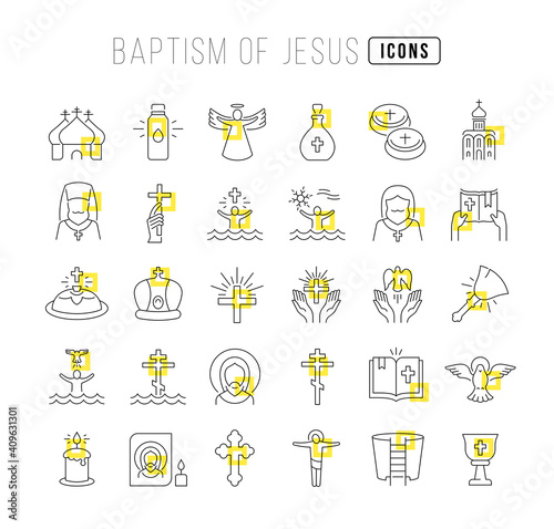 Papier peint Set of linear icons of Baptism of Jesus