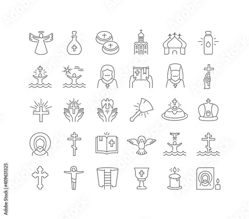 Set of linear icons of Baptism of Jesus