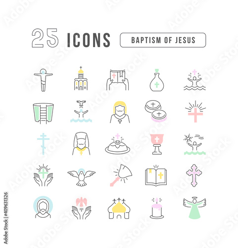 Set of linear icons of Baptism of Jesus