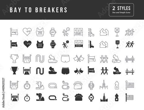 Set of simple icons of Bay to Breakers