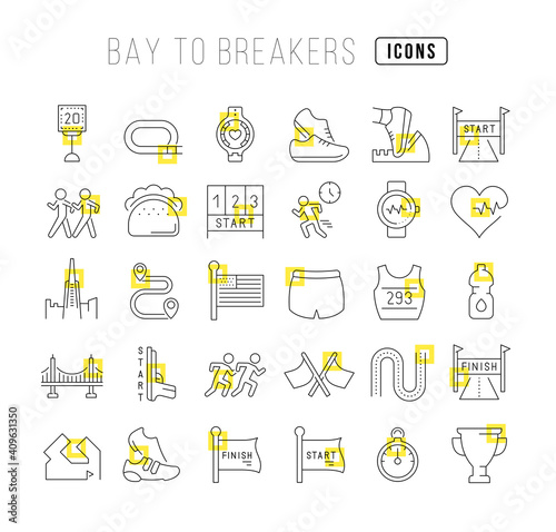 Set of linear icons of Bay to Breakers