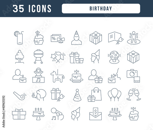 Set of linear icons of Birthday