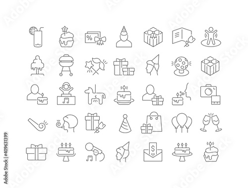 Set of linear icons of Birthday