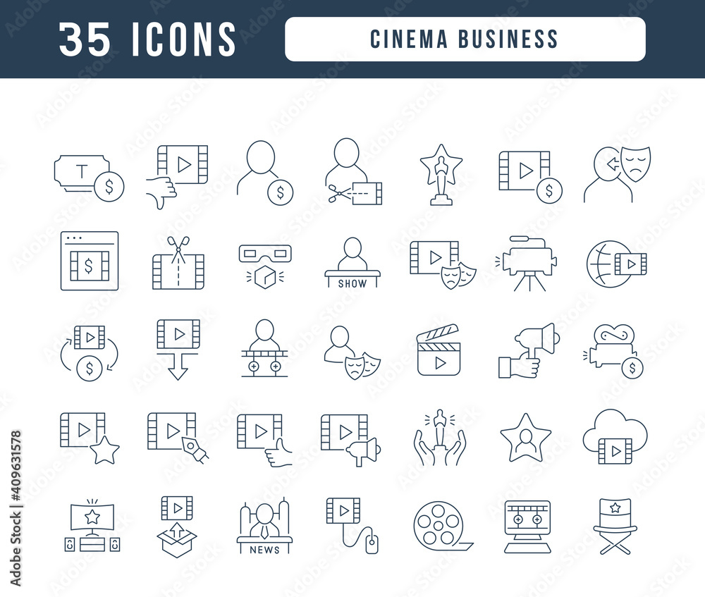 Set of linear icons of Cinema Business Set of linear icons of Cinema Business