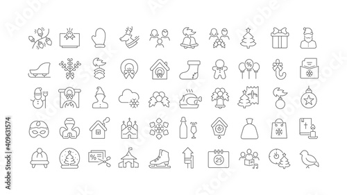 Set of linear icons of Christmas