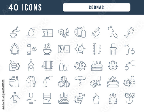 Set of linear icons of Cognac