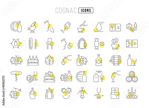 Set of linear icons of Cognac