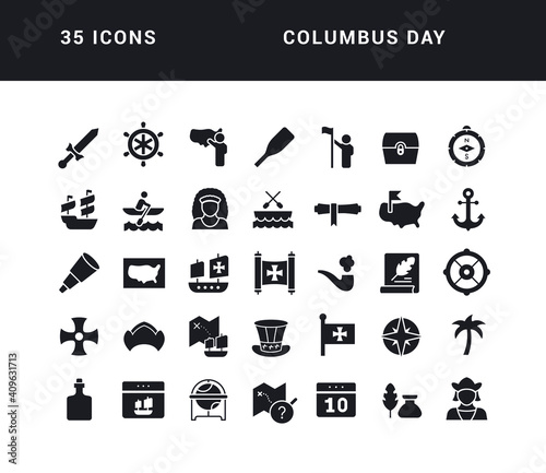 Set of simple icons of Columbus Day