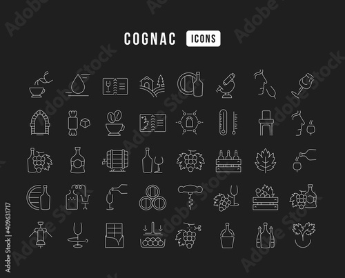 Set of linear icons of Cognac