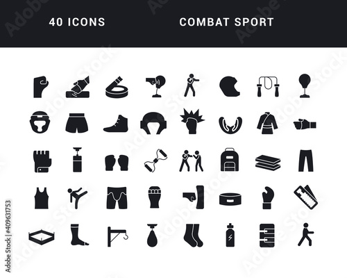 Set of simple icons of Combat Sport