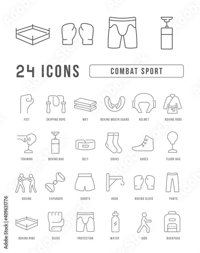 Set of linear icons of Combat Sport