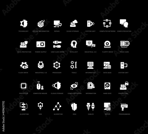 Set of simple icons of Computer Science