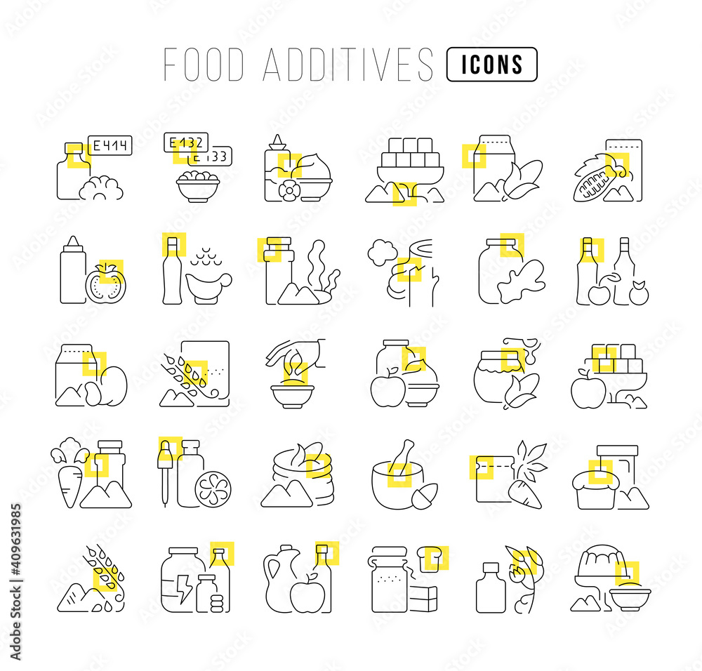 Fototapeta premium Set of linear icons of Food Additives