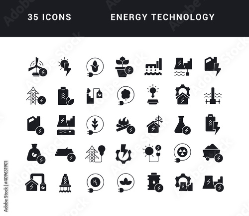Set of simple icons of Energy Technology