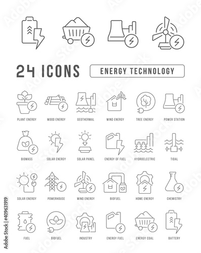 Set of linear icons of Energy Technology