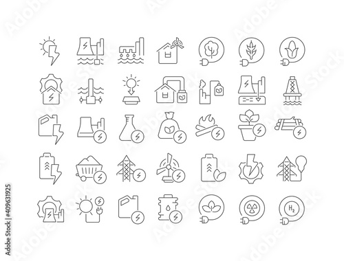Set of linear icons of Energy Technology