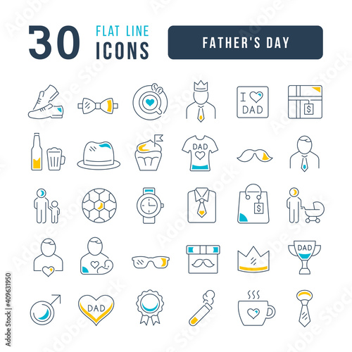 Set of linear icons of Father's Day