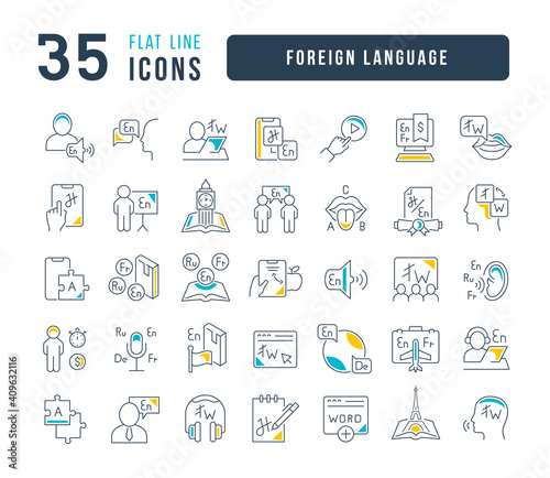 Set of linear icons of Foreign Language
