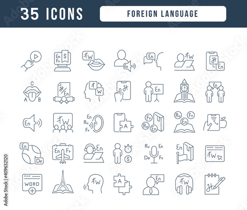 Set of linear icons of Foreign Language
