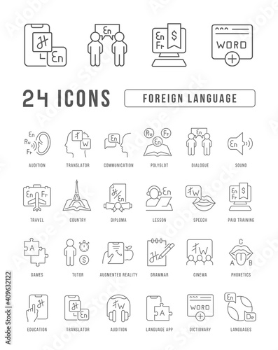 Set of linear icons of Foreign Language