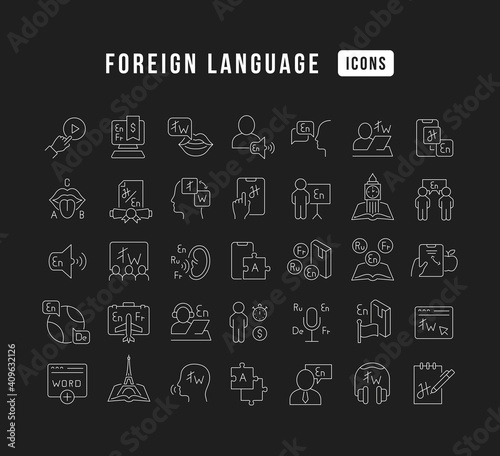 Set of linear icons of Foreign Language