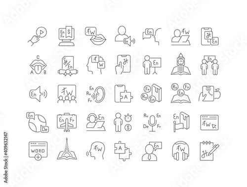 Set of linear icons of Foreign Language