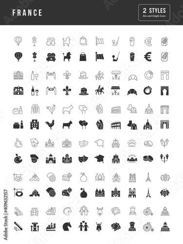 Set of simple icons of France