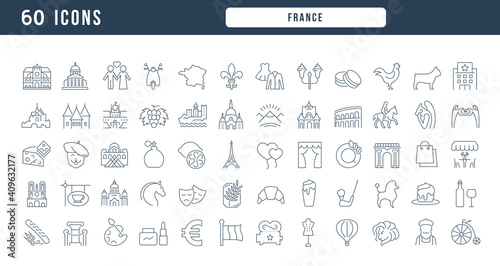 Set of linear icons of France