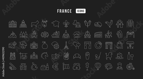 Set of linear icons of France