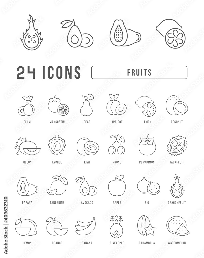 Set of linear icons of Fruits