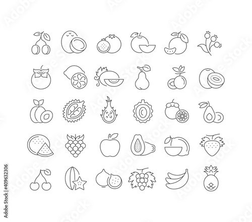 Set of linear icons of Fruits