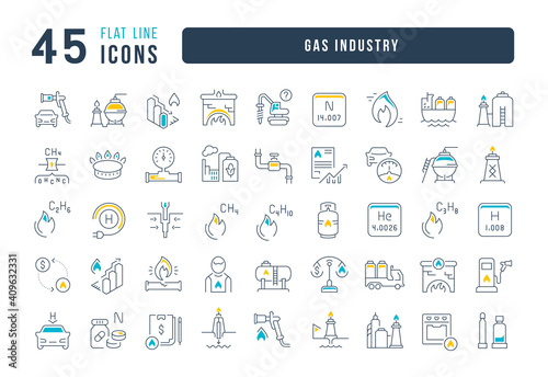 Set of linear icons of Gas Industry