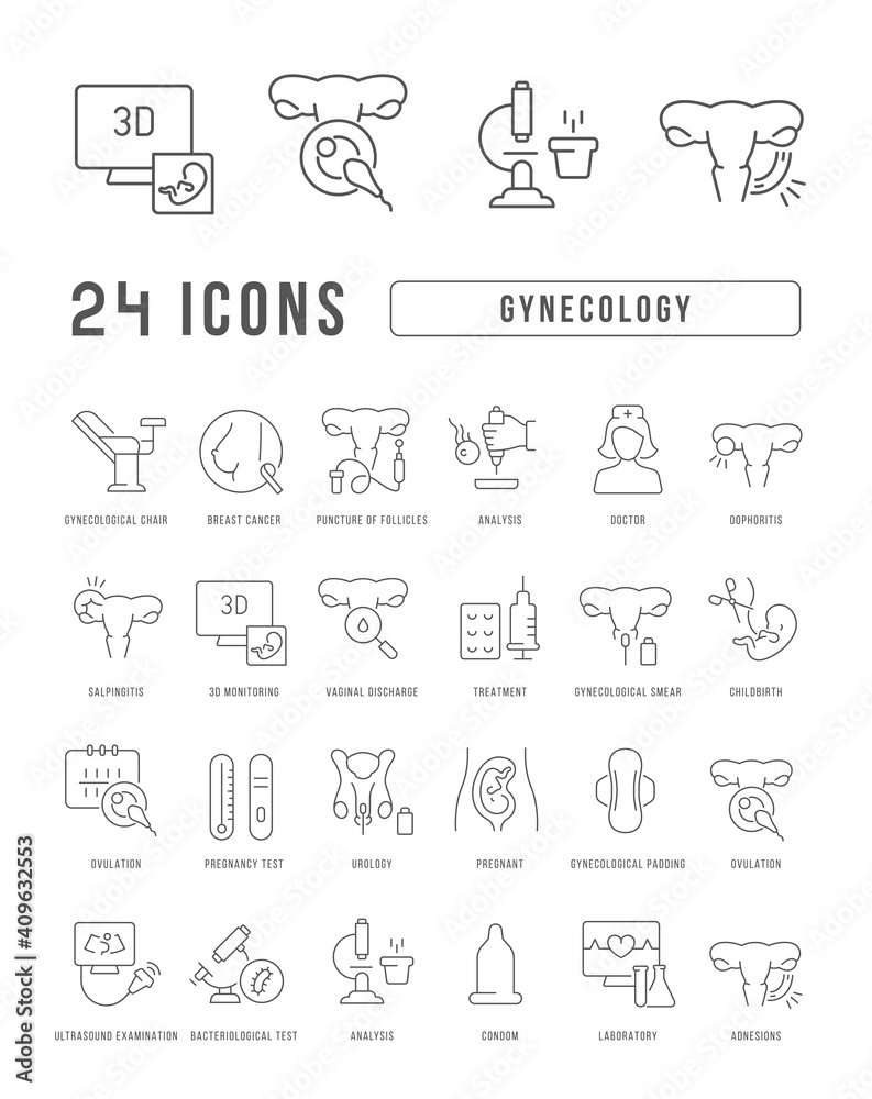 Set of linear icons of Gynecology Set of linear icons of Gynecology
