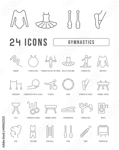 Set of linear icons of Gymnastics