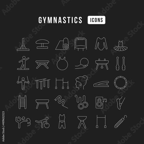 Set of linear icons of Gymnastics