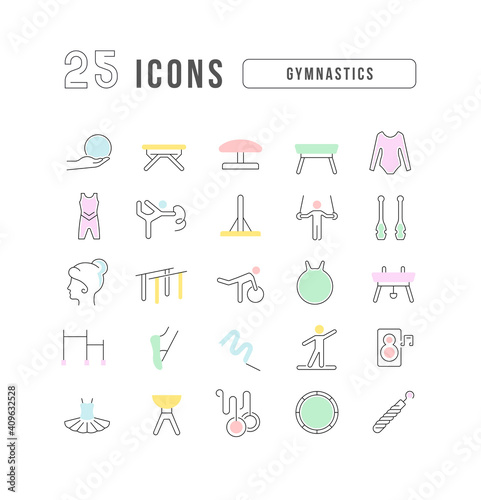 Set of linear icons of Gymnastics