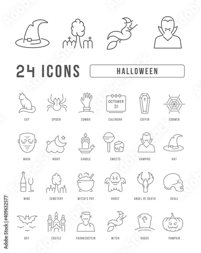 Set of linear icons of Halloween