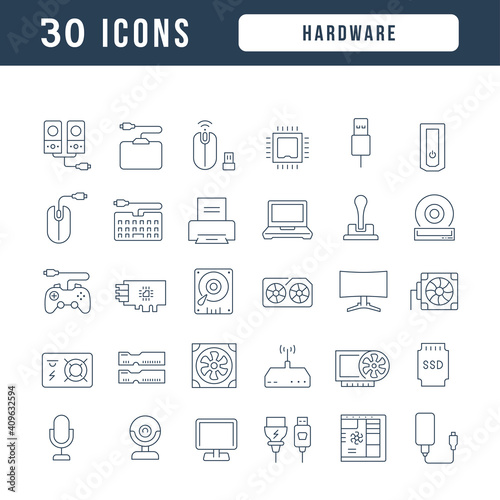 Set of linear icons of Hardware